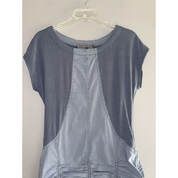 XCVI Wearables Aviana Ruched Dress Short Sleeve Stretch Blue Gray Casual Medium - Picture 8 of 16